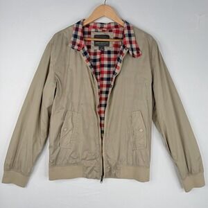 Retro John Bartlett Windbreaker Flannel Lined Jacket Full Zip Pockets Beige SZ-M